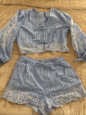 Target Blue Striped Lace Trim Women’s Shorts Set